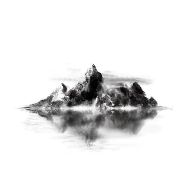 Oriental Watercolor Painting Mountains Black White Style Chinese Ink Conveys —  Fotos de Stock