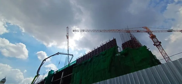 Construction Site Large Buildings Several 100 Ton Cranes Were Used — Fotografia de Stock