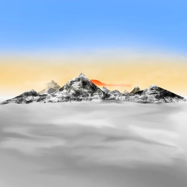Montagna Nella Nebbia Dipinta Acquerello Stile Minimalista Sfondo Bianco Pittura — Foto Stock
