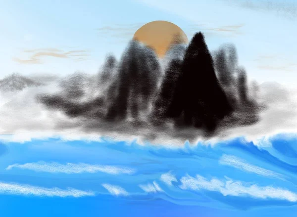 Elvont Akvarell Háttér Gyönyörű Felhők Illusztráció — Stock Fotó