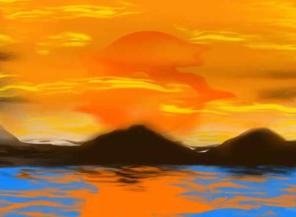 Ilustração Colorida Céu Sunset Abstrato Bela Paisagem Com Nuvens Reflexão — Fotografia de Stock