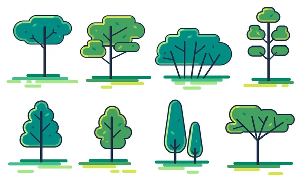 Великий Набір Різних Дерев Піктограми Дерева Встановлені Сучасному Плоскому Стилі — стоковий вектор