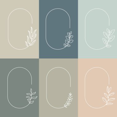 Dalların klasik boho çerçeveleri. El çizimi vektör dekoratif elementler bırakır. Vektör illüstrasyonu.