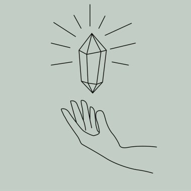 Kadın el logosu en az çizgisel tarzda. Elle ve Kristalle vektör logosu.