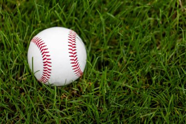 Baseball laying in the grass in the outfield
