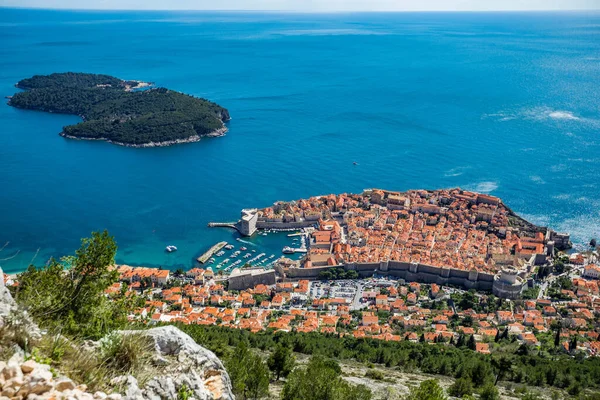 Shot Dubrovnik Croatia Old Town Walls Sea Lokrum Island — 스톡 사진