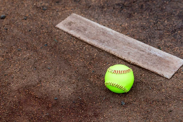 Softball Laying Dirt Pitcher Mound — Stock fotografie