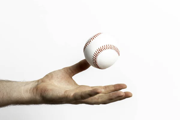 Baseball Being Tossed Hand White Background — Stok fotoğraf