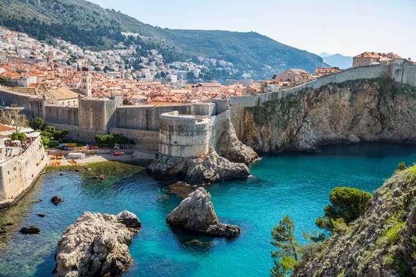 A shot of Dubrovnik, Croatia old town walls and the sea
