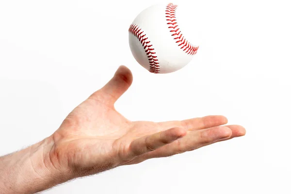 Baseball Being Tossed Hand White Background — 图库照片