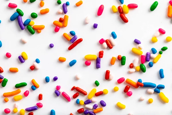Rainbow Sprinkles Including Yellow Orange Red Pink Purple Blue Green — 스톡 사진