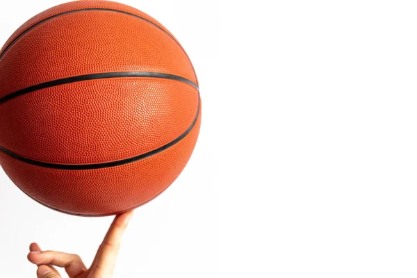 Male Holding Basketball His Hand White Background — Fotografia de Stock