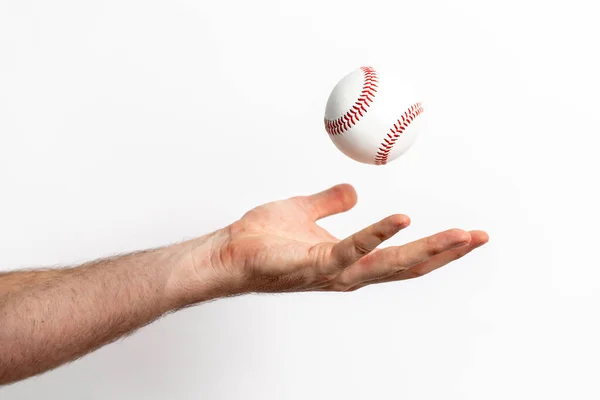 Baseball Being Tossed Hand White Background — Stock fotografie