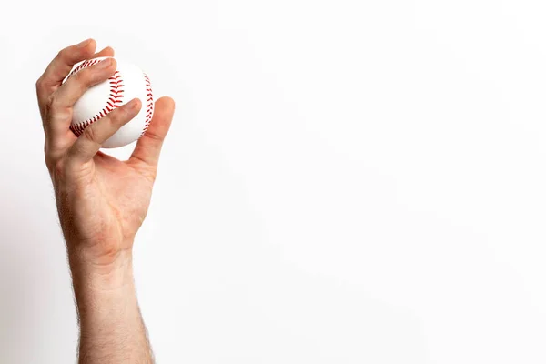 Baseball Který Házen Ruky Bílém Pozadí — Stock fotografie