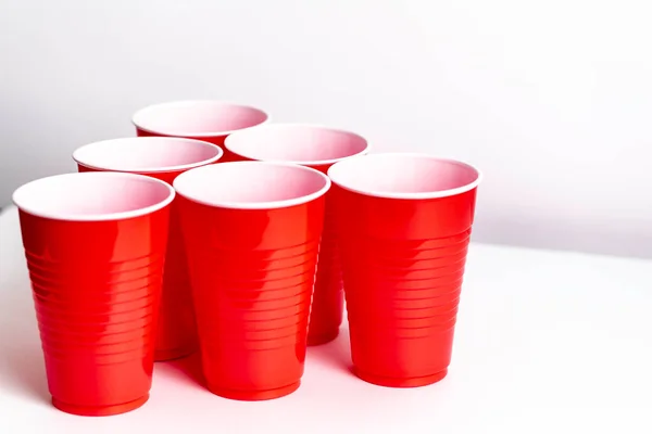 Red Solo Cups Set Drinking Game Beer Pong White Background — Fotografia de Stock