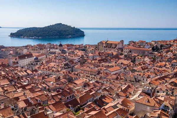 View Old Town Dubrovnik Croatia City Walls Lokrum Island Back — 스톡 사진