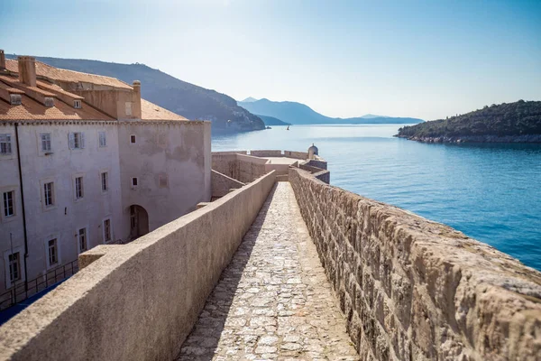 Old Town Dubrovnik Walls Sea Background — 스톡 사진