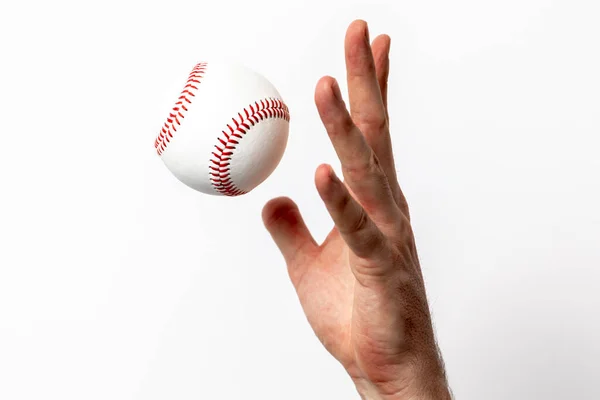 Baseball Being Tossed Hand White Background — Stok fotoğraf