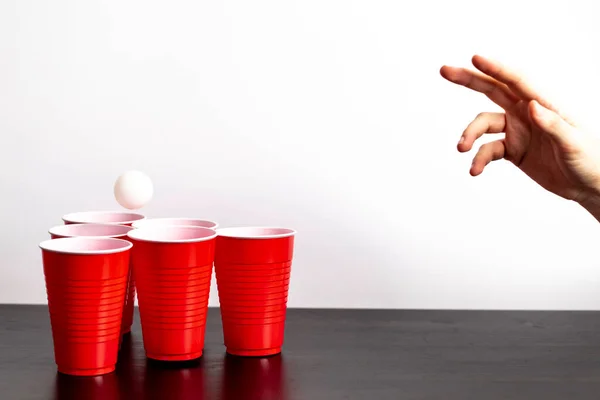 Red Solo Cups Set Drinking Game Beer Pong White Background — 스톡 사진