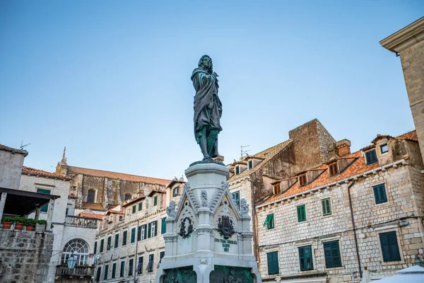 Statue Gundulic Old Town Dubrovnik Blue Sky — Foto Stock