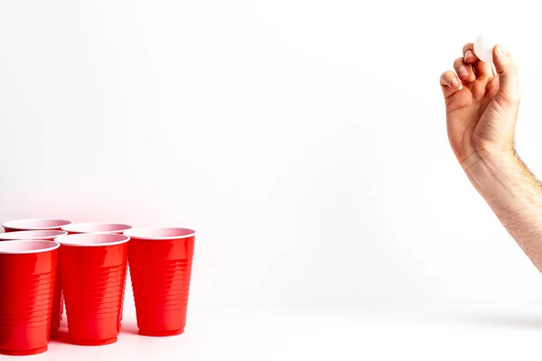 Red Solo Cups Set Drinking Game Beer Pong White Background —  Fotos de Stock