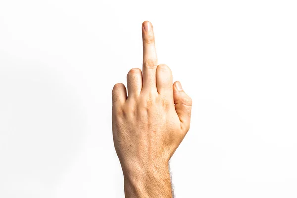 Middle finger shown flipping off on a white background