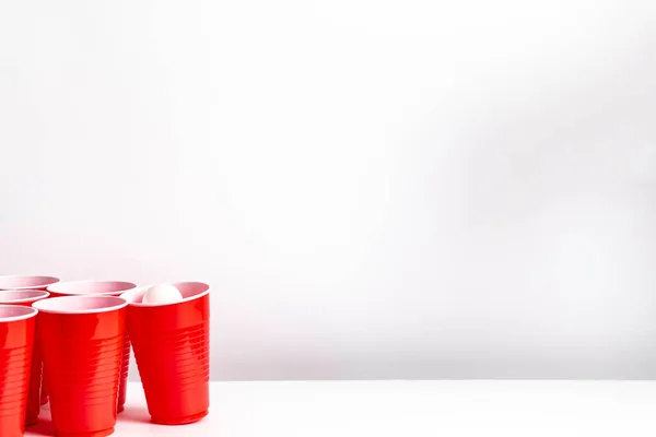 Red Solo Cups Set Drinking Game Beer Pong White Background —  Fotos de Stock