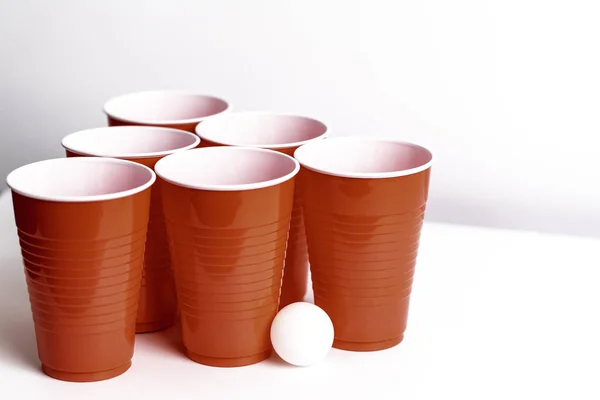 Red Solo Cups Set Drinking Game Beer Pong White Background — Φωτογραφία Αρχείου