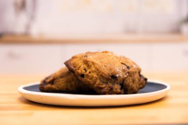 Fresh baked scone shot in a kitchen scene