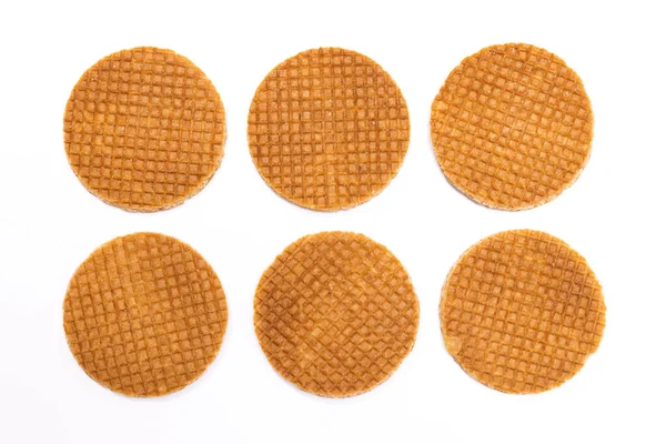 Stroopwafel cookies or biscuits on a white background