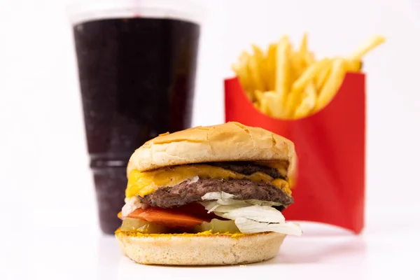 Fast Food Meal Burger Drink French Fries Stockbild