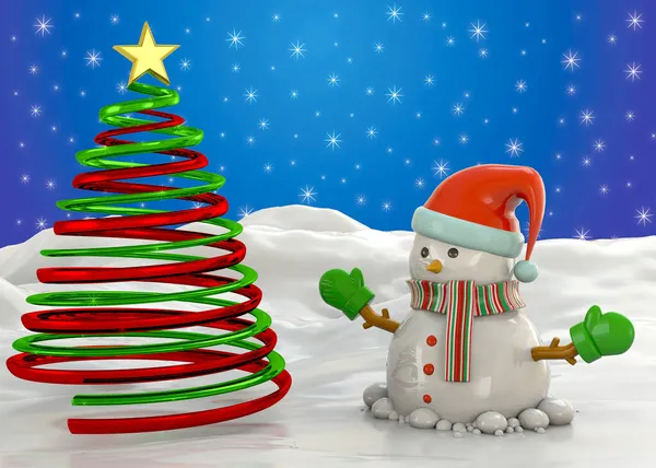 Der Weihnachtsbaum Und Der Schneemann — Stockfoto