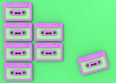 Yeşil Arkaplanda Pembe Kaset - 3D