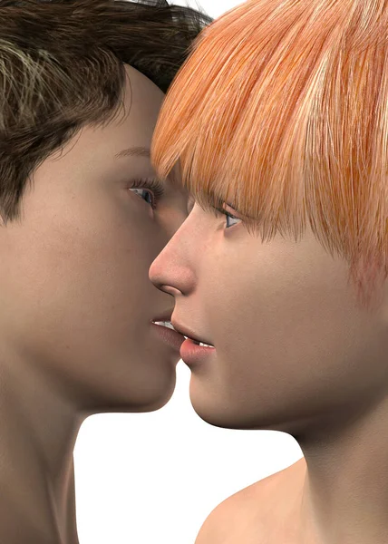 Chicos Besándose Gay Render — Foto de Stock