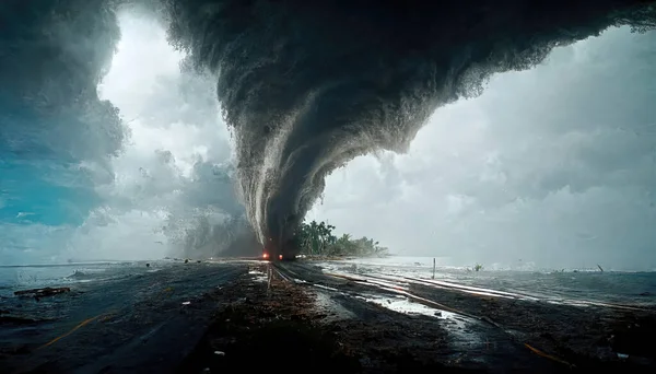 landscape scene of a Hurricane moving through the enviroment