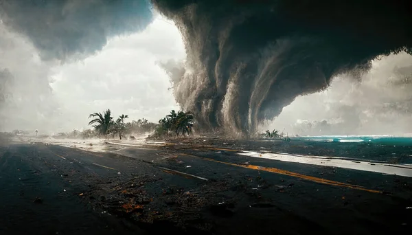 landscape scene of a Hurricane moving through the enviroment