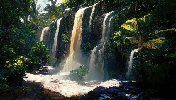 landscape scene of a tropical waterfall