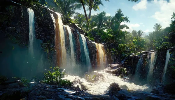 landscape scene of a tropical waterfall
