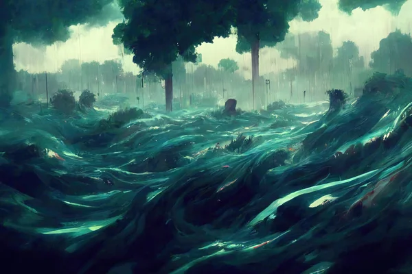 illustration of Climate change, Climate Apocalypse, flood, tsunami wave storm