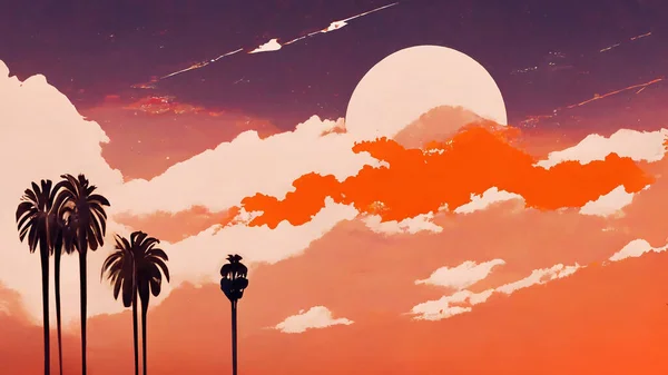 illustration of a Deep Orange california sunset sky