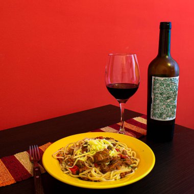 italian pasta and wine for dinner