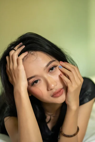 Asian Women Had Corona Virus Symptoms She Had Headache Her — Stockfoto