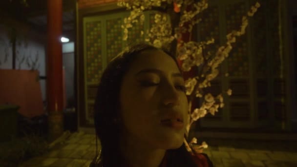 Chinese Woman Crying Feeling Sad Losing Her Boyfriend Dark Night — Stockvideo
