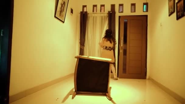 Depression Asian Woman Dancing Chair Yellow Light Room Loneliness — Wideo stockowe