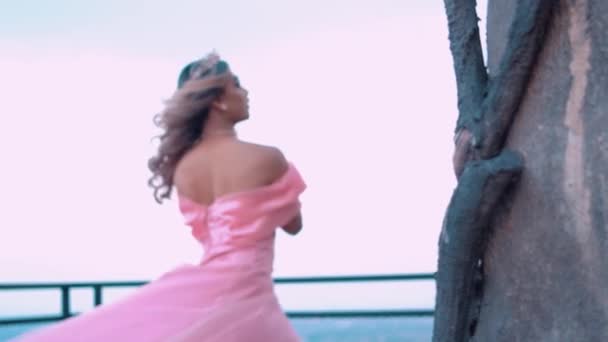 Beautiful Princess Enjoying Her Life While Wearing Pink Royal Dress — Video