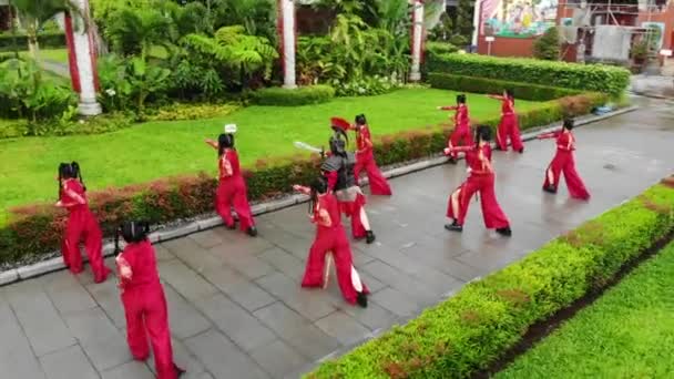 Aerial Shoot Chinese Fighter Training Martial Arts Chinese New Year — Vídeo de Stock