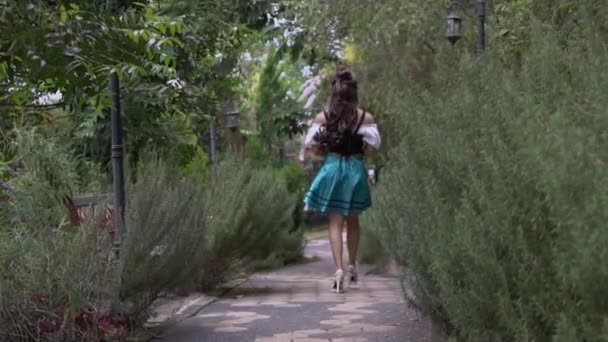 Happy Princess Walking Garden Her Cute Blue Dress Palace — Wideo stockowe