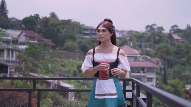 Beautiful School Girl Walking Short Dress While Holding Book Hand — Stock Video