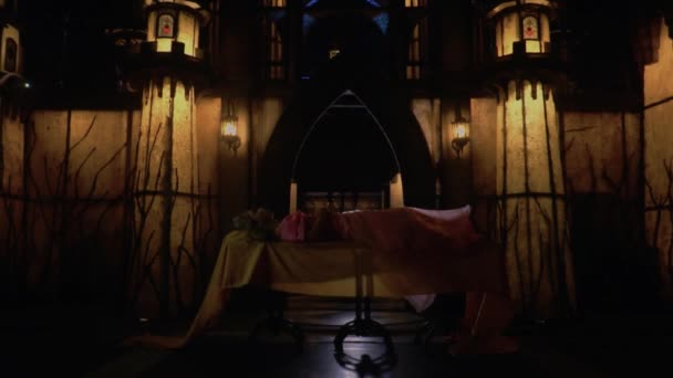 Princess Sleeping Her Outdoor Bed Front Castle Her Palace Dark — Wideo stockowe