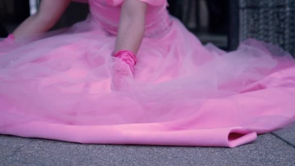 Pink Princess Sitting Floor While Her Dress Covers Floor Beauty — Wideo stockowe